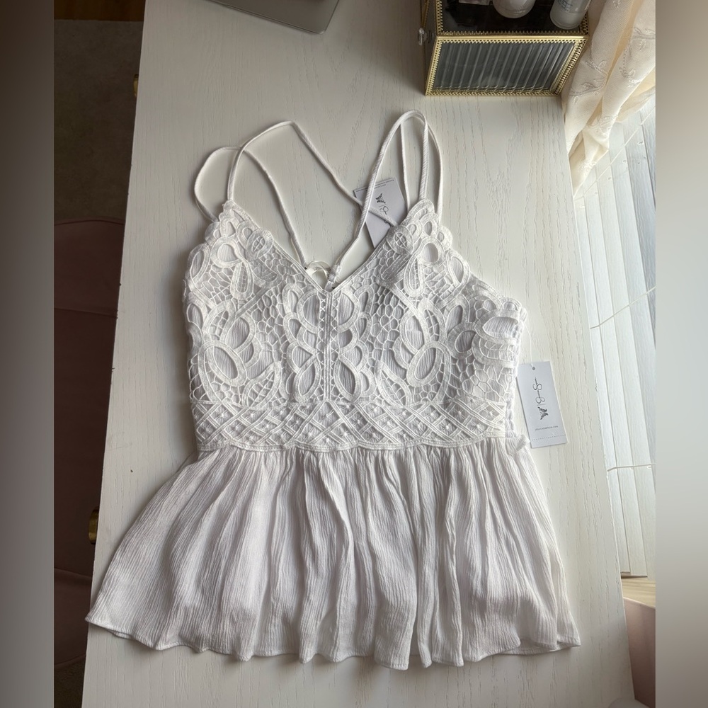 Jessica Simpson Ivory Lace Detail Top